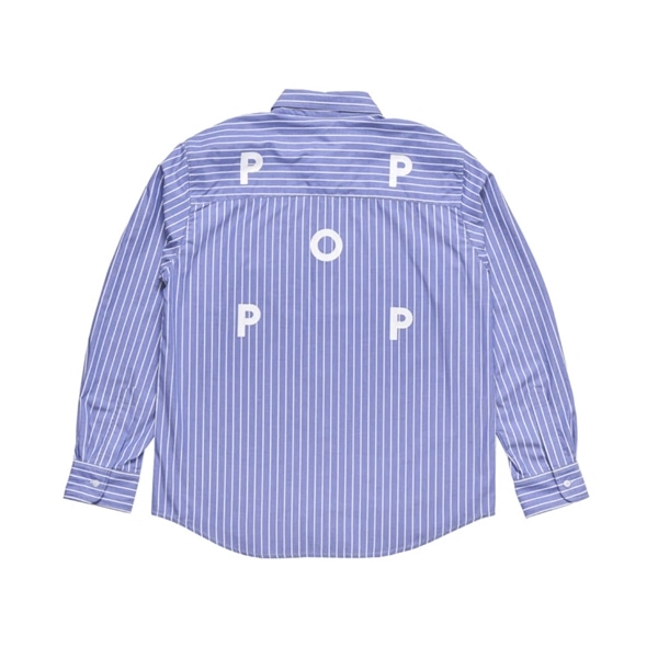 POP TRADING CO/ポップトレーディングカンパニー/Pop Logo Striped Shirt BLUE M