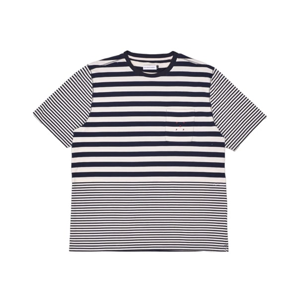 POP TRADING CO/ポップトレーディングカンパニー/Pop striped pocket t-shirt NAVY/Off White M