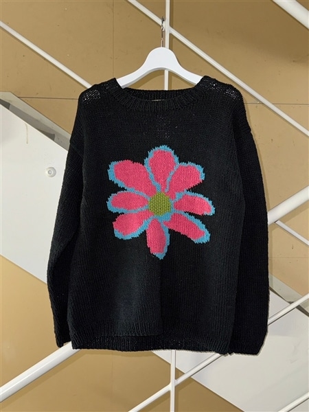 MacMahon Knitting Mills /マクマホンニッティングミルズ L/S Crew Neck Knit-Black Flower