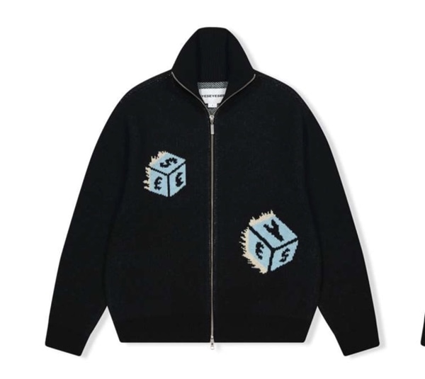 YESEYESEE/イエスアイシー/Y.E.S Dice Full Zip-up Knit Cardigan BLACK M