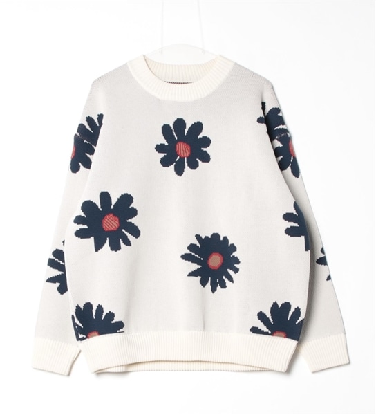 B omnivore/ビーオムニボー  ＢＯ／ポリエアリーＷＪＱＤ　フラワー プルオーバーニット WHITE M