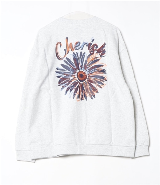 B omnivore/ビーオムニボー　コットン裏毛　フラワー刺繍スウェット GRAY M