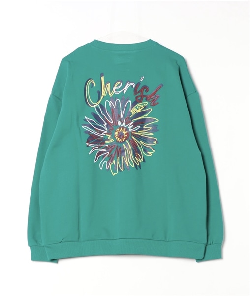 B omnivore/ビーオムニボー　コットン裏毛　フラワー刺繍スウェット BLUE M