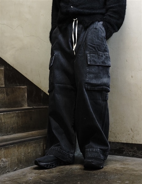 B omnivore/ビーオムニボー  BLACK DENIM CARGO PANTS　ブラックデニムカーゴパンツ BLACK S