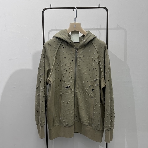 FAF/エフエーエフ(Fake As Flowers/フェイクアスフラワーズ)/Dameged Zip up Hoodie ジップパーカー　ジップフーディー KHAKI 1