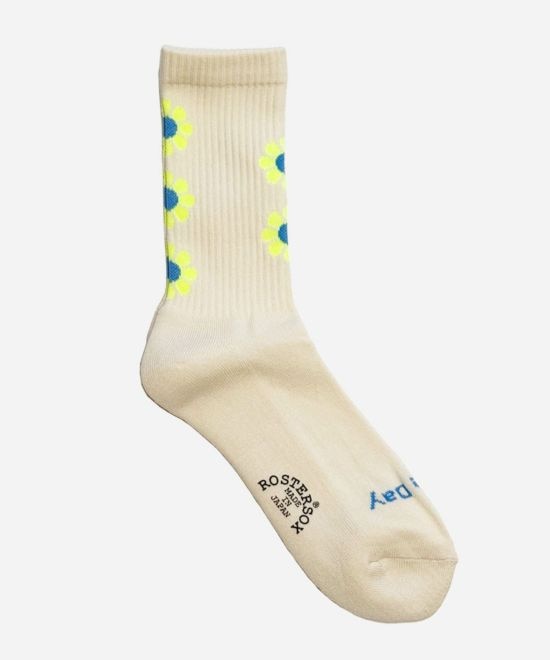 ROSTER SOX/ロスターソックス  PEACE 花柄 メンズ　レディース アイボリーイエロー 1