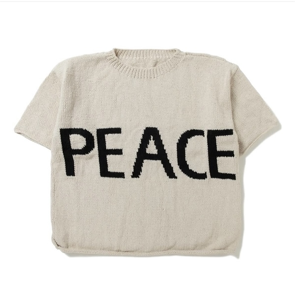 MacMahon Knitting Mills/マクマホンニッティングミルズ/BIG-S/S CREW NECK KNIT-PEACE WHITE FREE