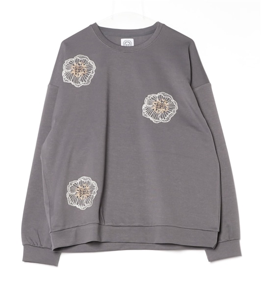 B omnivore/ビーオムニボー/ストレッチポンチランダム刺繍フラワーL/S PO チャコール M