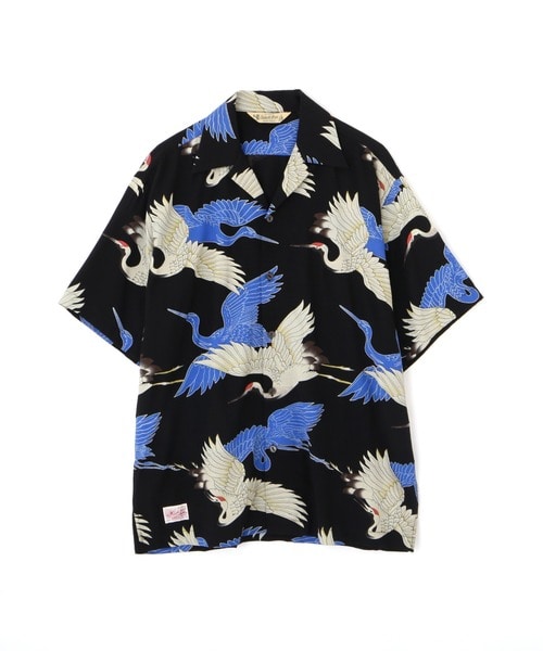 Schott/ショット/×PJ/×パイナップルジュース/RAYON SHIRT CRANE/レーヨンシャツ クレーン BLACK M