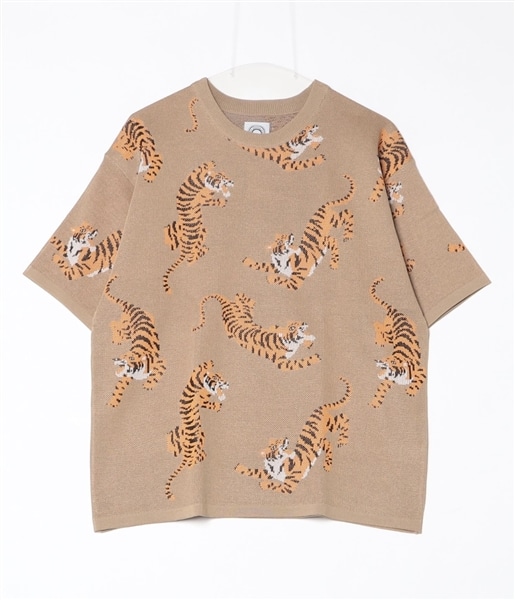 B omnivore/ビーオムニボー  RNトラ総柄WJQD クルーネックS/S ベージュ M