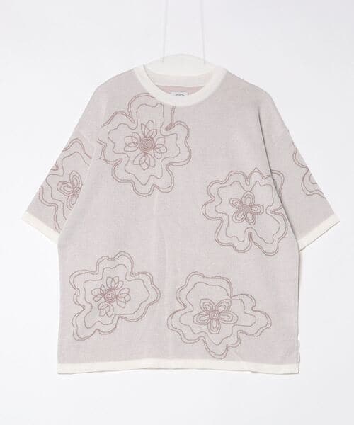 B omnivore/ビーオムニボー  RNフラワー総柄JQD クルーネックS/S ホワイト M