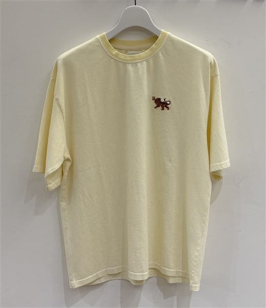 B omnivore/ビーオムニボー/BO 天竺ピグメント ワンポイント トラ刺繍 SS Tシャツ　刺繍　虎　ビール IVORY M
