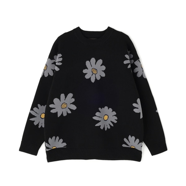 B omnivore/ビーオムニボー/FLOWER KNIT TOP フラワーニット　花柄ニット ブラック M