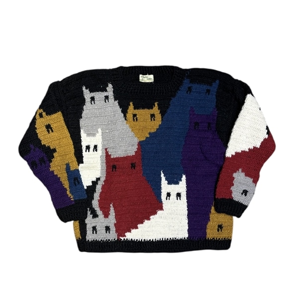 MacMahon Knitting Mills /マクマホンニッティングミルズ/Crew Neck Knit-Cat Gathering BLACK FREE