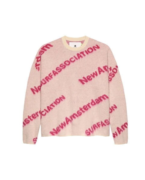 New Amsterdam Surf Association/ニューアムステルダムサーフアソシエーション/JACQUARD KNIT ECRU/MAGENTA クルーネックニット ECRU/MAGENTA M