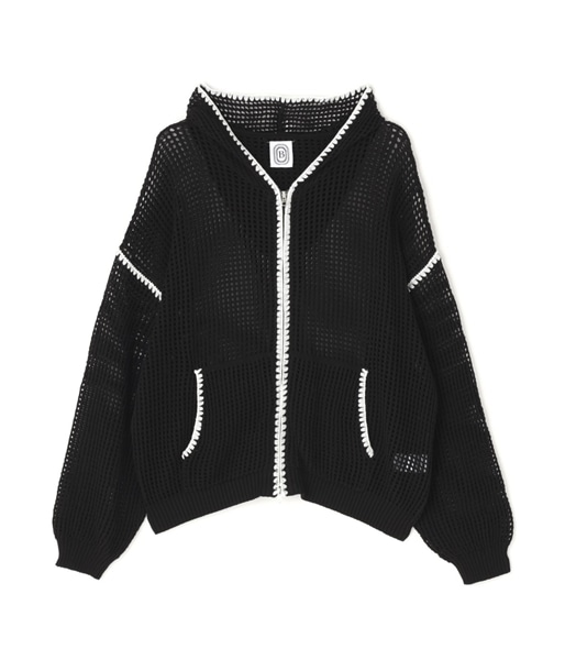 B omnivore/ビーオムニボー/HAND - STITCH MESH HOODIE メッシュフーディー ブラック M