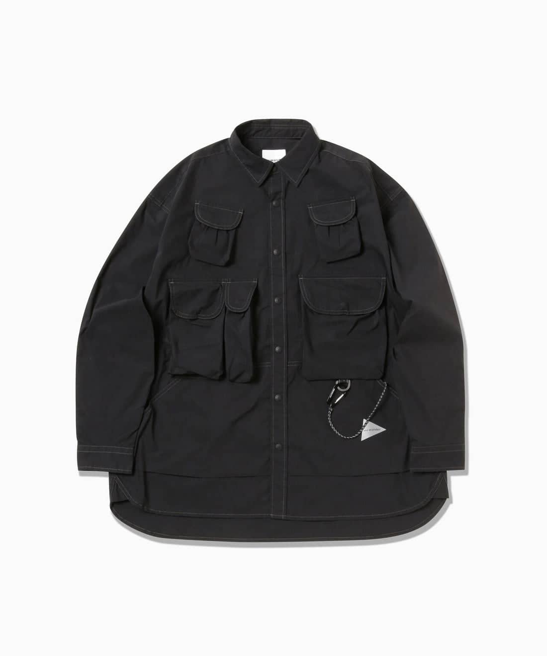 and wander/アンドワンダー/multi pocket LS shirt シャツ BLACK M