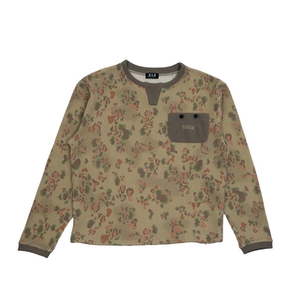 FAF/エフエーエフ(Fake As Flowers/フェイクアスフラワーズ)/Pacis (Thermal Henley neck) サーマルヘンリーネック　26SS Olive Camo 2