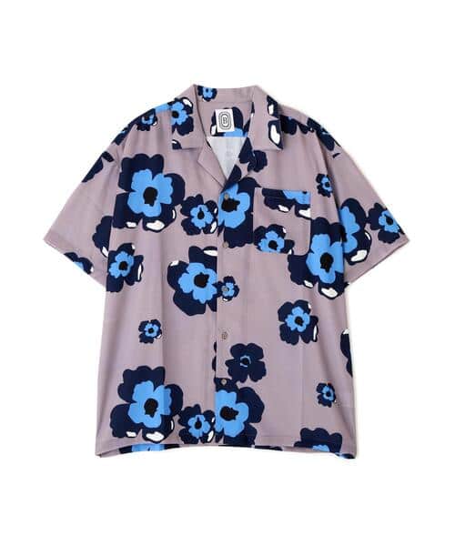 B omnivore/ビーオムニボー/FLOWER S/S SHIRT 半袖シャツ　柄シャツ　花柄 グレー M