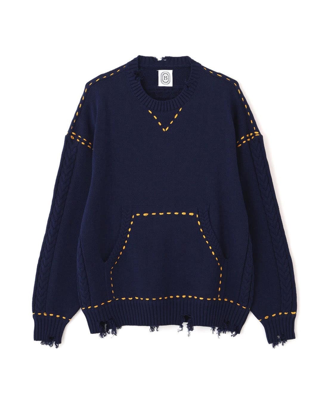 B omnivore/ビーオムニボー/HANDSTITCH CABLE KNIT CN ハンドステッチケーブルニットクルーネック ネイビー M