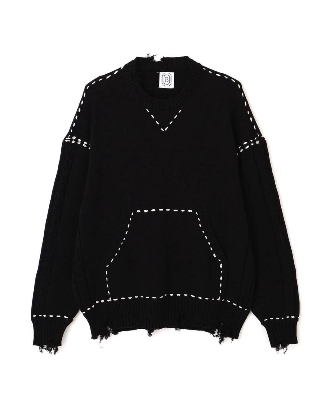B omnivore/ビーオムニボー/HANDSTITCH CABLE KNIT CN ハンドステッチケーブルニットクルーネック ブラック M