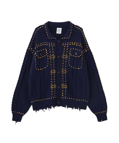 B omnivore/ビーオムニボー/HANDSTITCH CABLE KNIT JKT ハンドステッチケーブルニットジャケット ネイビー S