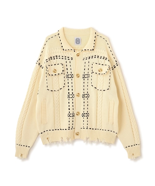 B omnivore/ビーオムニボー/HANDSTITCH CABLE KNIT JKT ハンドステッチケーブルニットジャケット ホワイト S