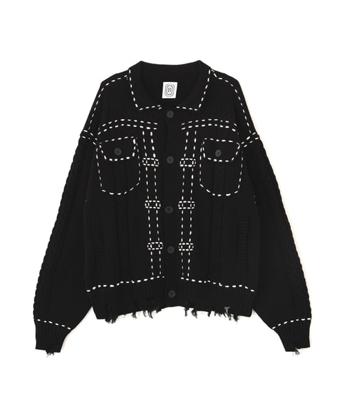 B omnivore/ビーオムニボー/HANDSTITCH CABLE KNIT JKT ハンドステッチケーブルニットジャケット ブラック S