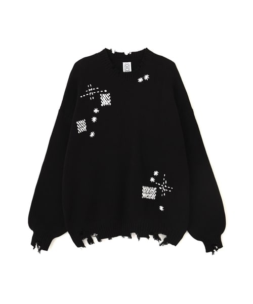 B omnivore/ビーオムニボー/HAND STITCH CREWNECK KNIT ハンドステッチクルーネックニット ブラック M