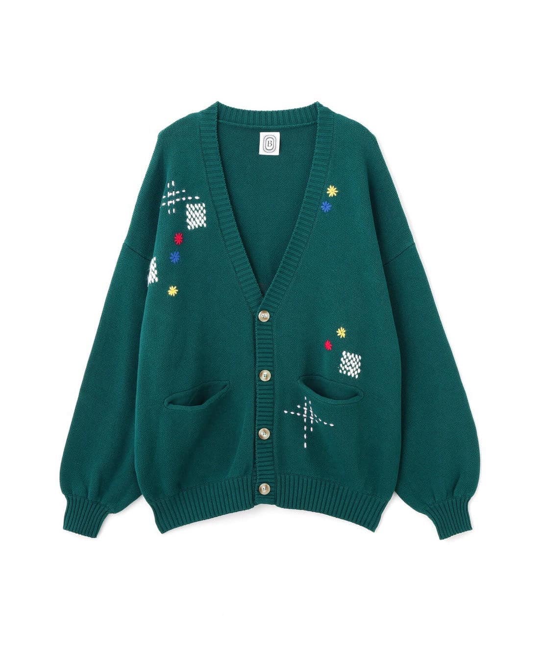 B omnivore/ビーオムニボー/HAND STITCH CARDIGAN ハンドステッチカーディガン グリーン M
