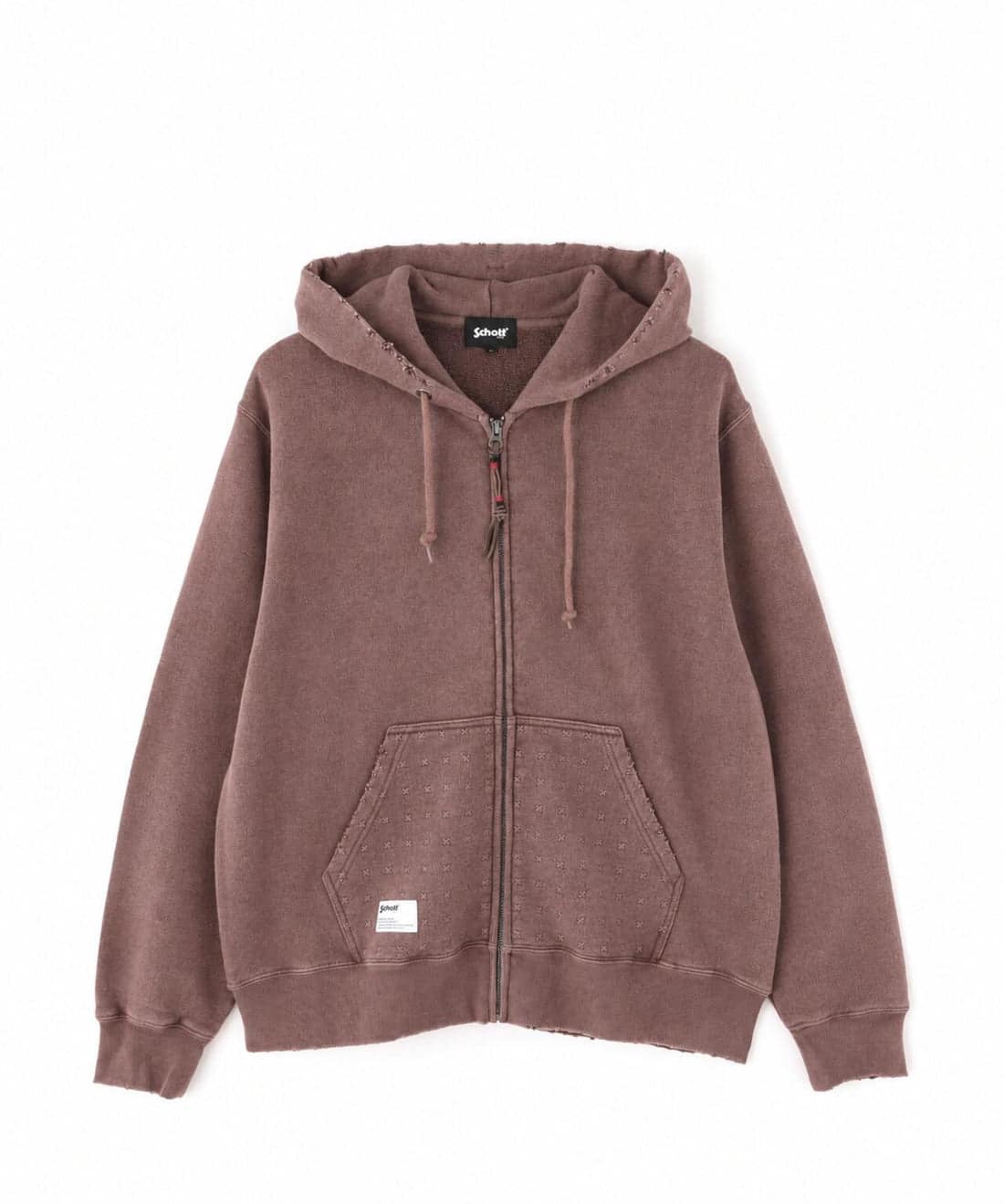 Schott/ショット/ASING ZIP HOODED SWEAT/エイジング ジップ スウェット ブラウン M
