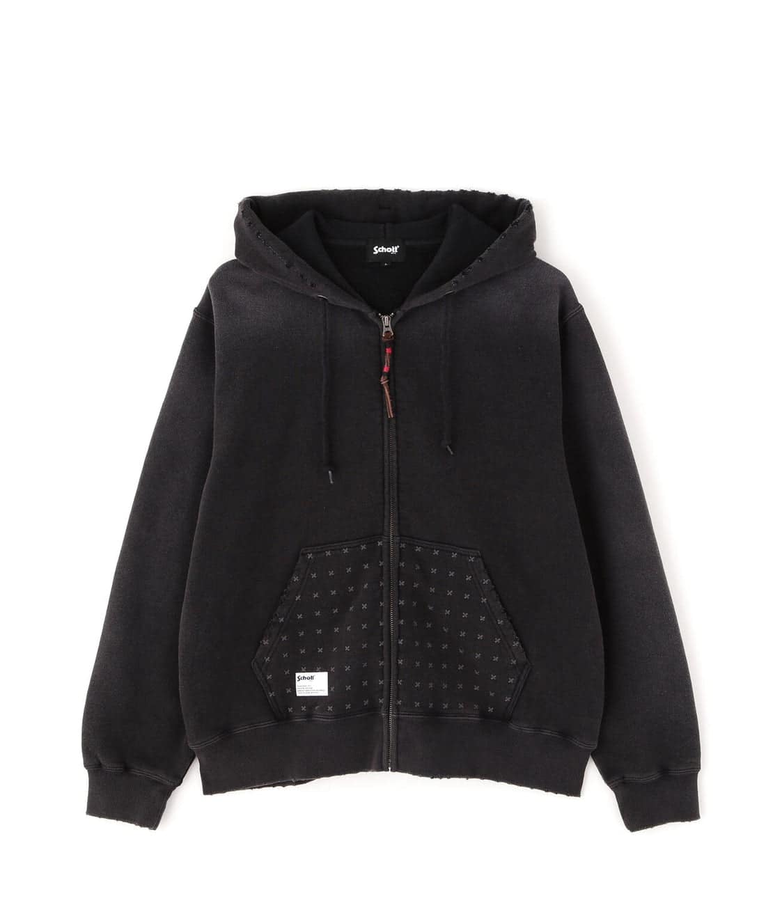 Schott/ショット/ASING ZIP HOODED SWEAT/エイジング ジップ スウェット ブラック M