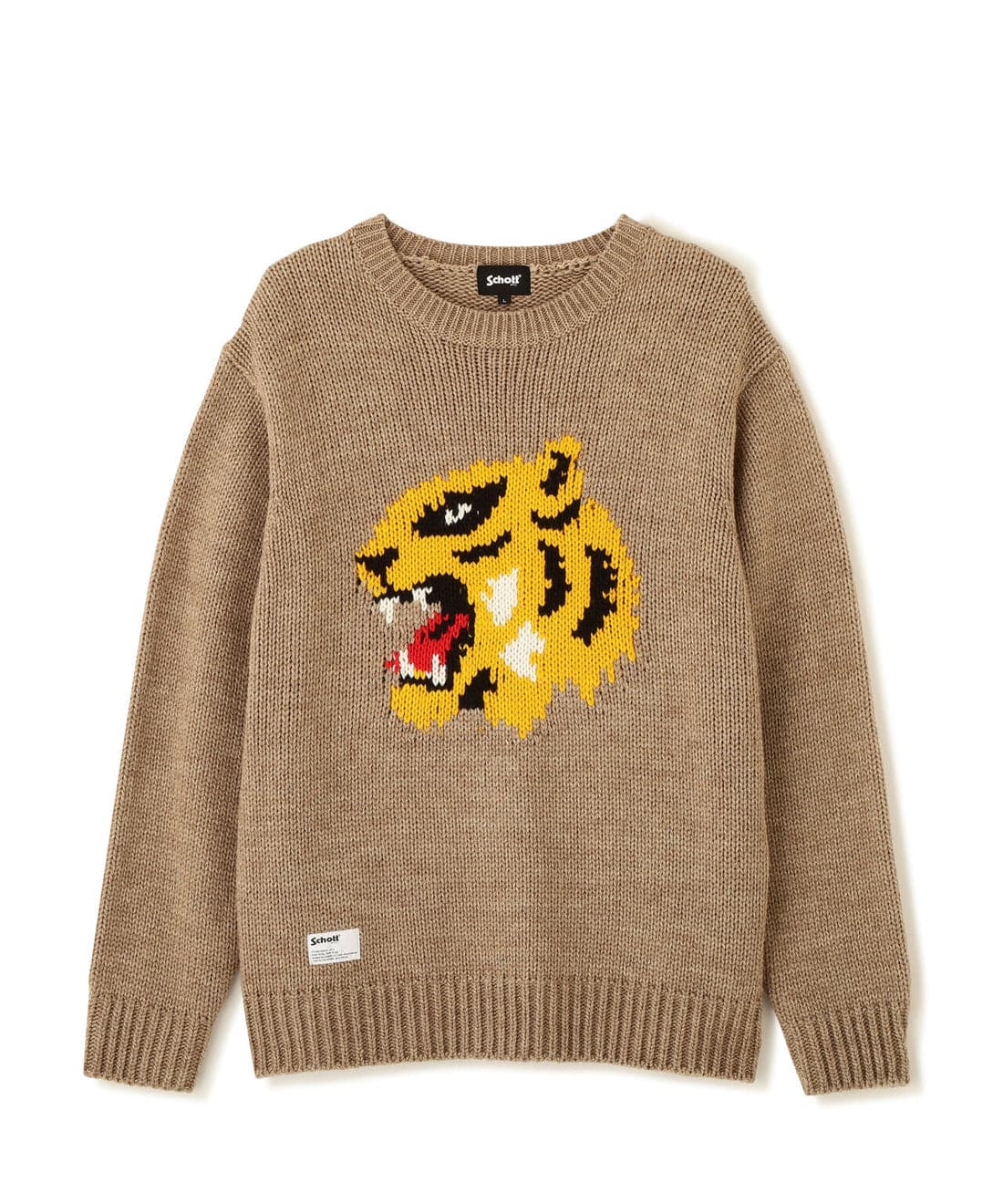 Schott/ショット/CREW KNIT FACE TIGER/クルー ニット フェイス タイガー ベージュ M