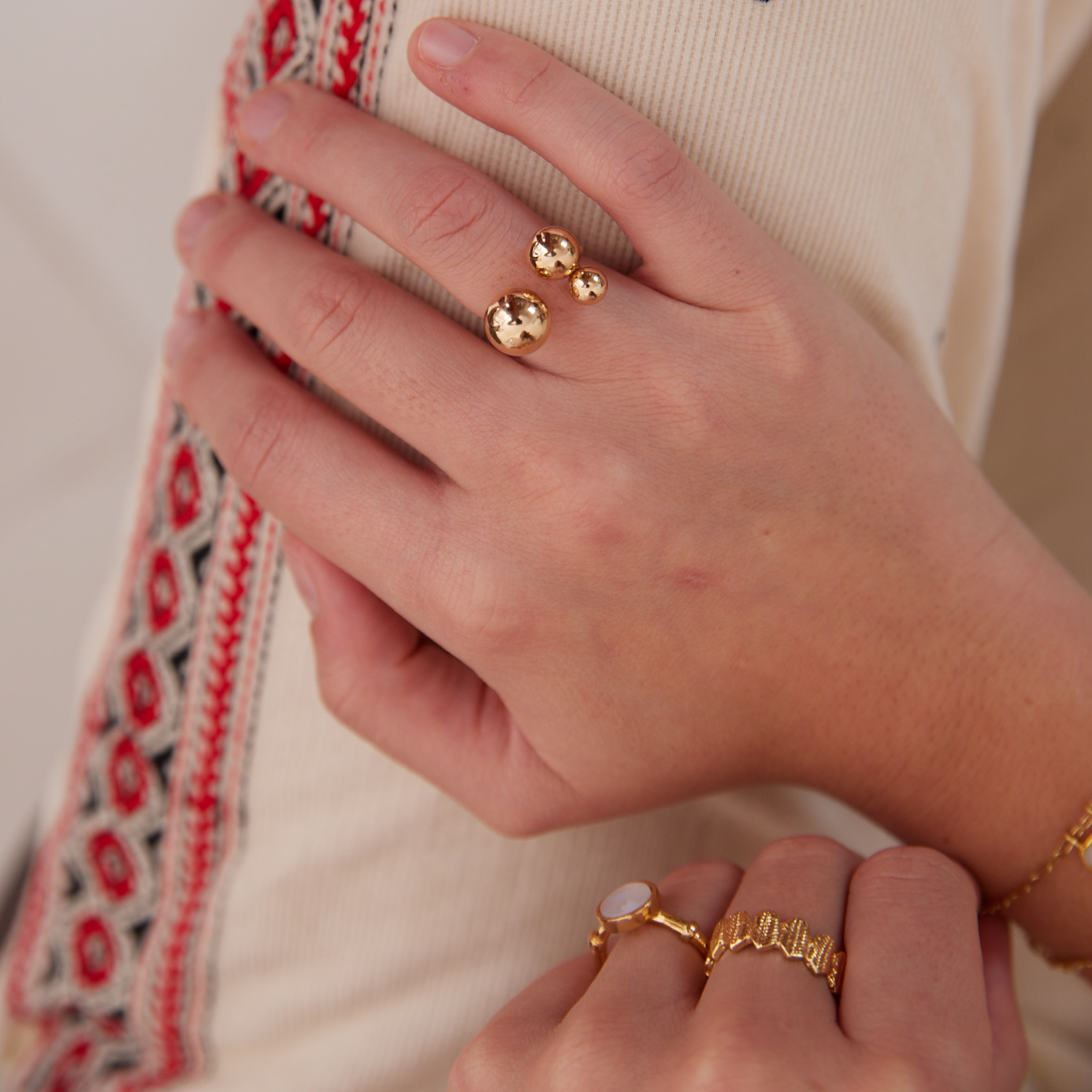 3 BOULESリング ゴールド Free