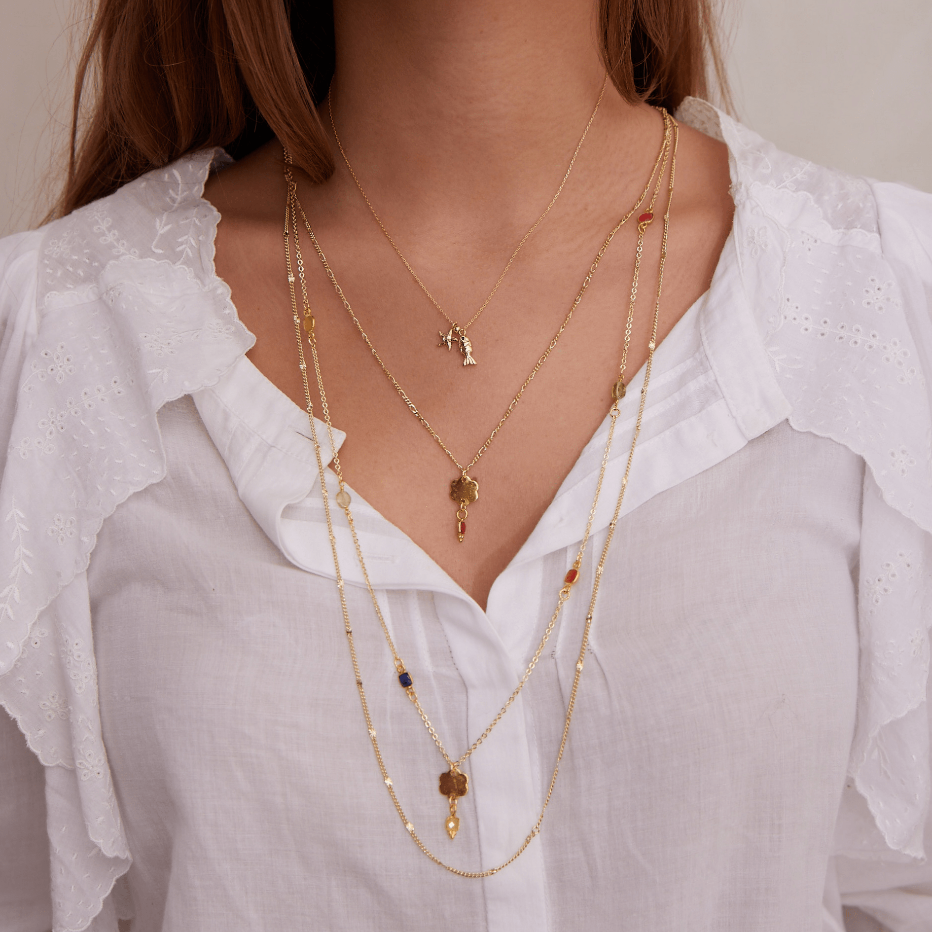 3RANGSロングストーンネックレス ゴールド Free