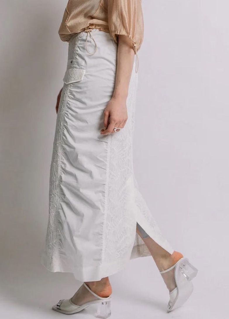 AULA AILA/アウラアイラ/LACE COMBINATION STRAIGHT SKIRT【ホワイト  