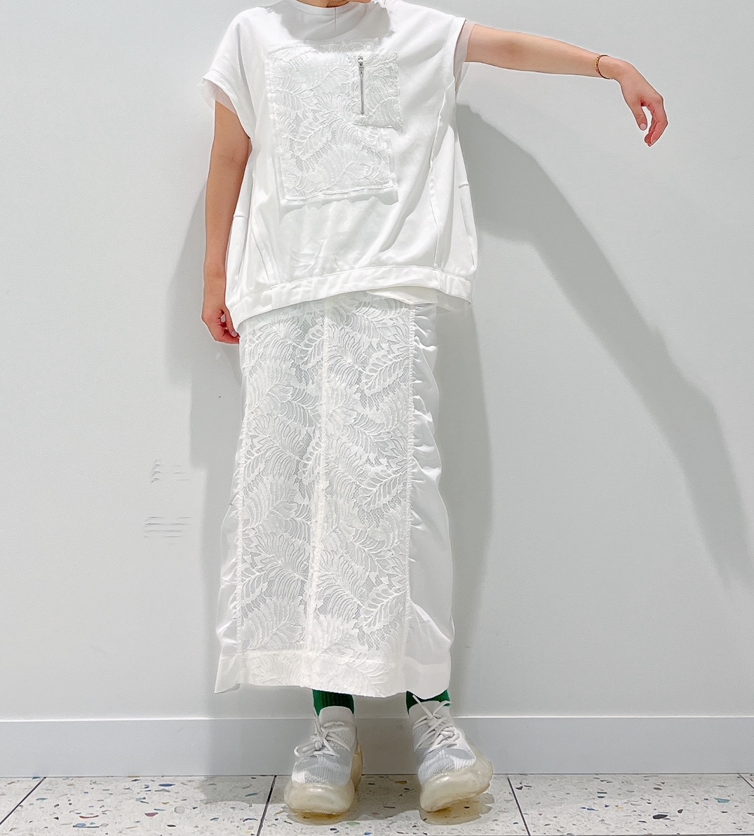 AULA AILA/アウラアイラ/LACE COMBINATION STRAIGHT SKIRT【ホワイト  