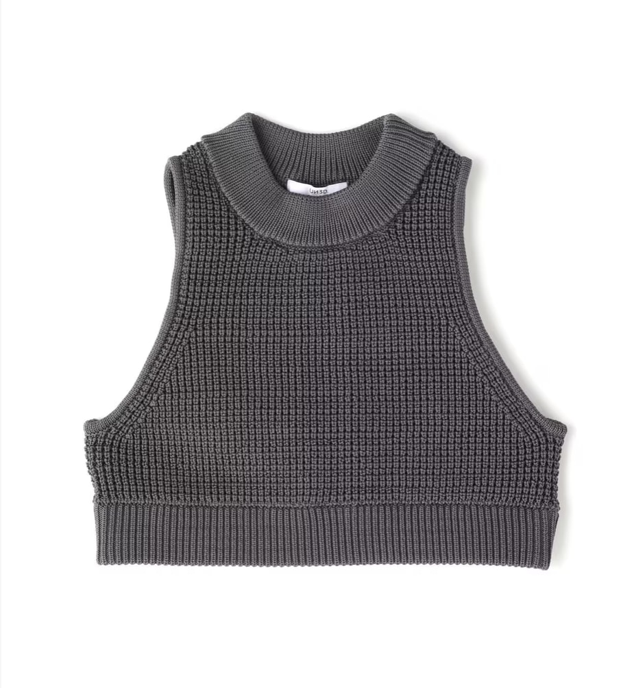 UN3D./アンスリード/WAFFLE SHORT KNIT VEST/ワッフルショートニットベスト【グレー】