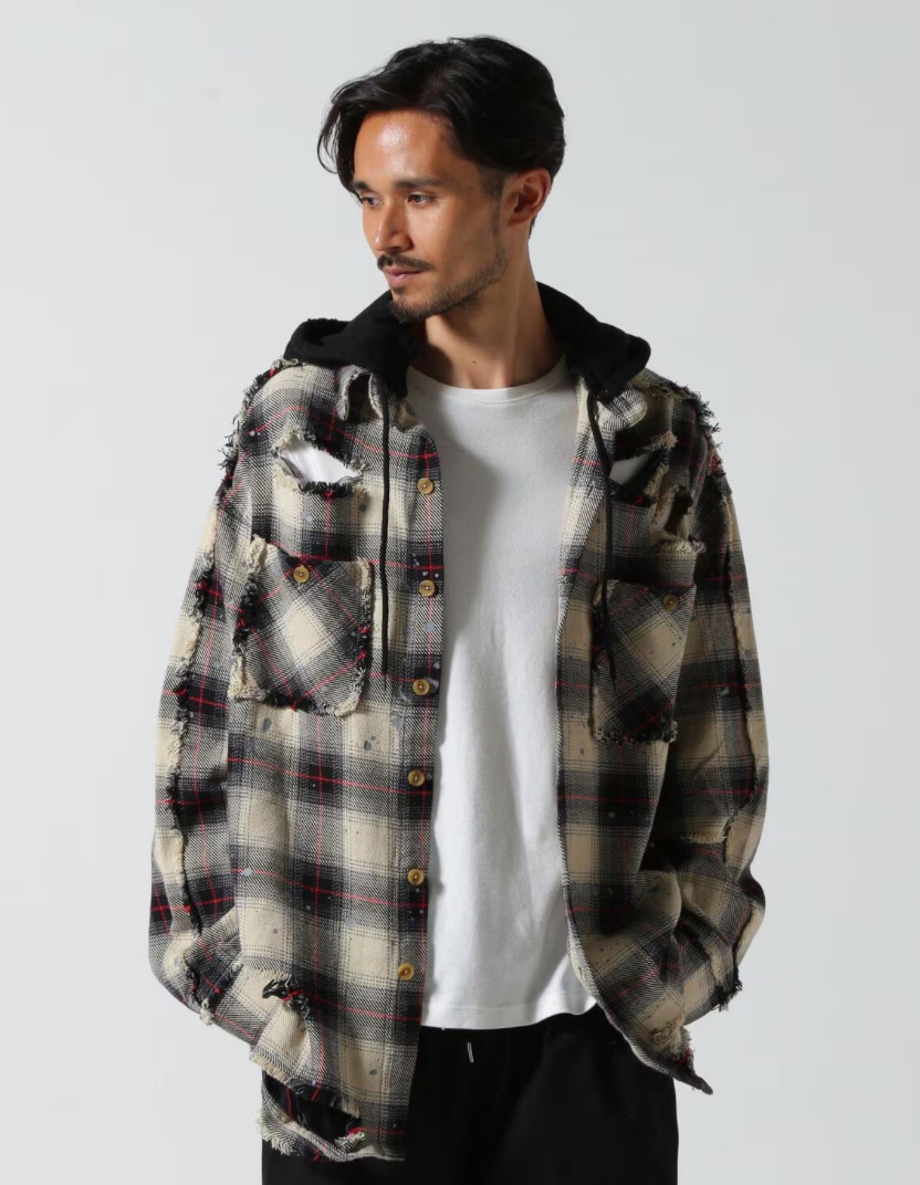 FR(13)NDS/フレンズ/Cotton Damege Shirt/ダメージチェックシャツ【ベージュ】
