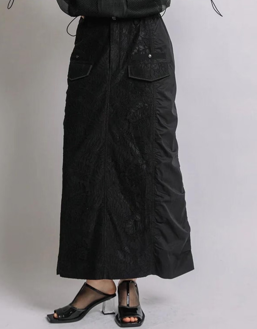AULA AILA/アウラアイラ/LACE COMBINATION STRAIGHT SKIRT【ブラック  