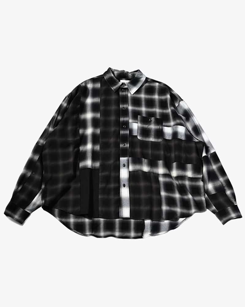NODZOKU×KOOI  PATCHWORK OVER SHIRT -OMBRE CHECK- OMBRE CHECK FREE