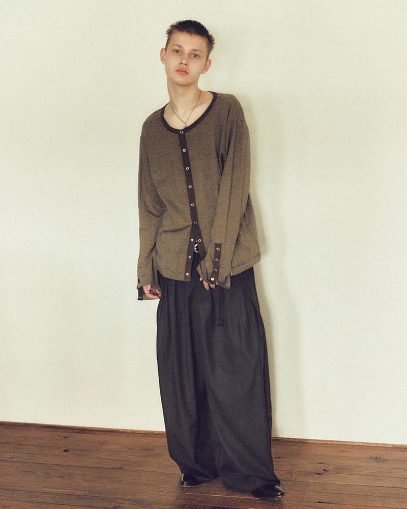 Robert P. Miller×KOOI  STITCH PANEL RIBBED CARDIGAN -BROWN- BROWN 1