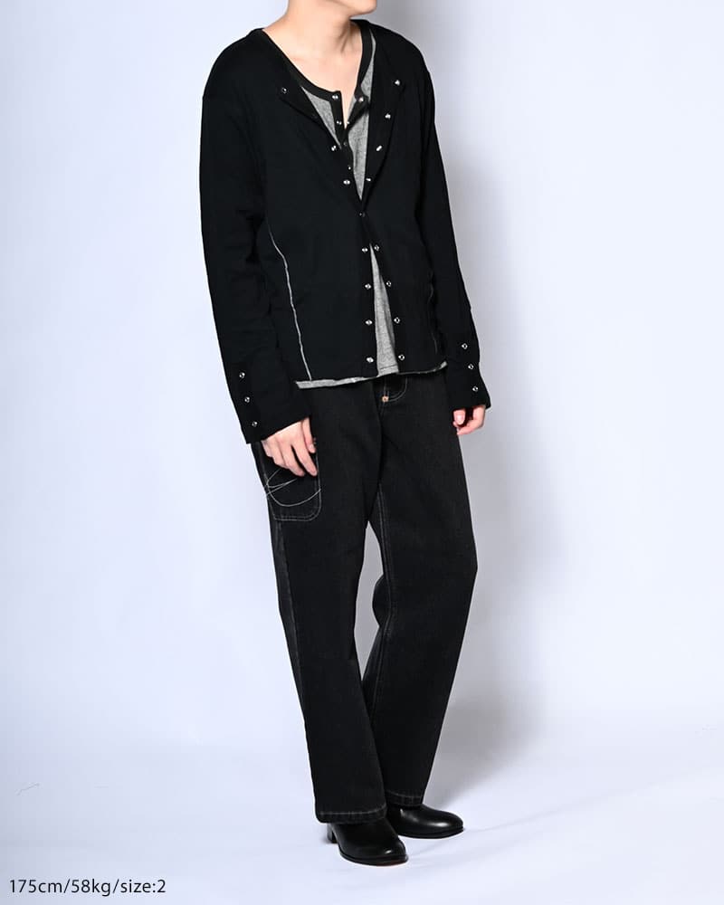 Robert P. Miller×KOOI  STITCH PANEL RIBBED CARDIGAN -BLACK- BLACK 1