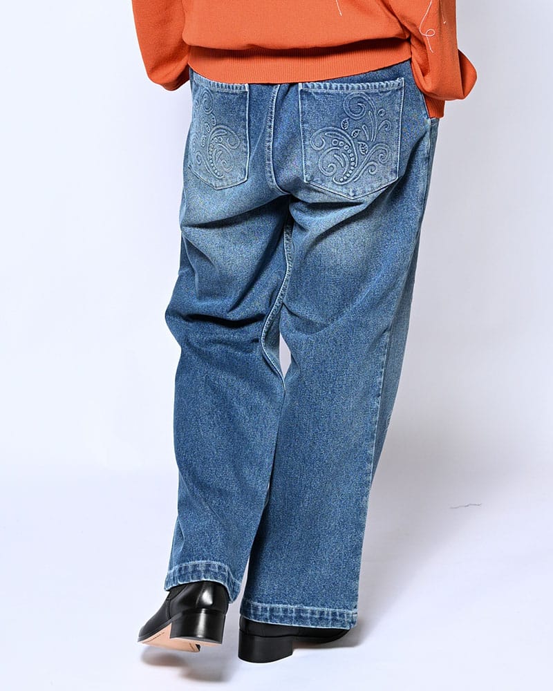 KOOI  EMBOSS DENIM PANTS -W.INDIGO- W.INDIGO 1
