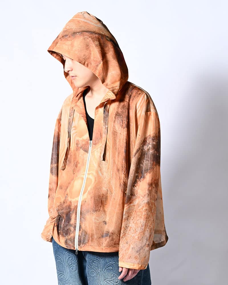 KOOI  NATURE PRINT SHEER ZIP HOODIE -BEIGE- BEIGE 1