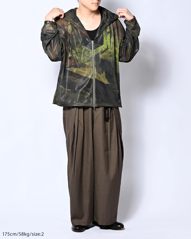 KOOI  NATURE PRINT SHEER ZIP HOODIE -KHAKI- KHAKI 1