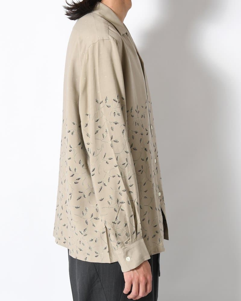 SEVEN BY SEVEN  OPEN COLLAR SHIRTS -Botanical print -GRAY KHAKI- GRAY KHAKI S