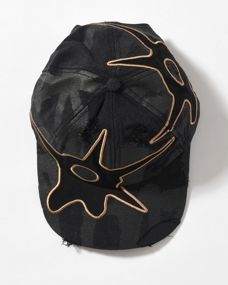 Perks And Mini  DISTRESSED URCHIN TAG BASEBALL CAP -BLACK WASH- BLACK WASH ONE SIZE