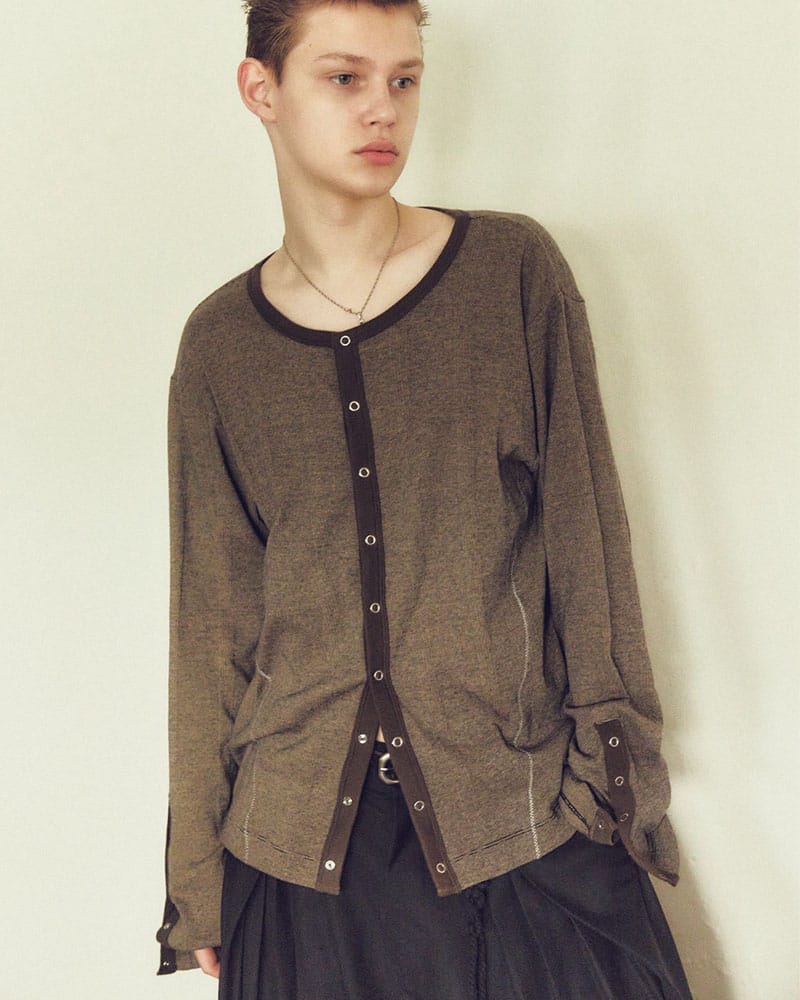 Robert P. Miller×KOOI  STITCH PANEL RIBBED CARDIGAN -BROWN- BROWN 1