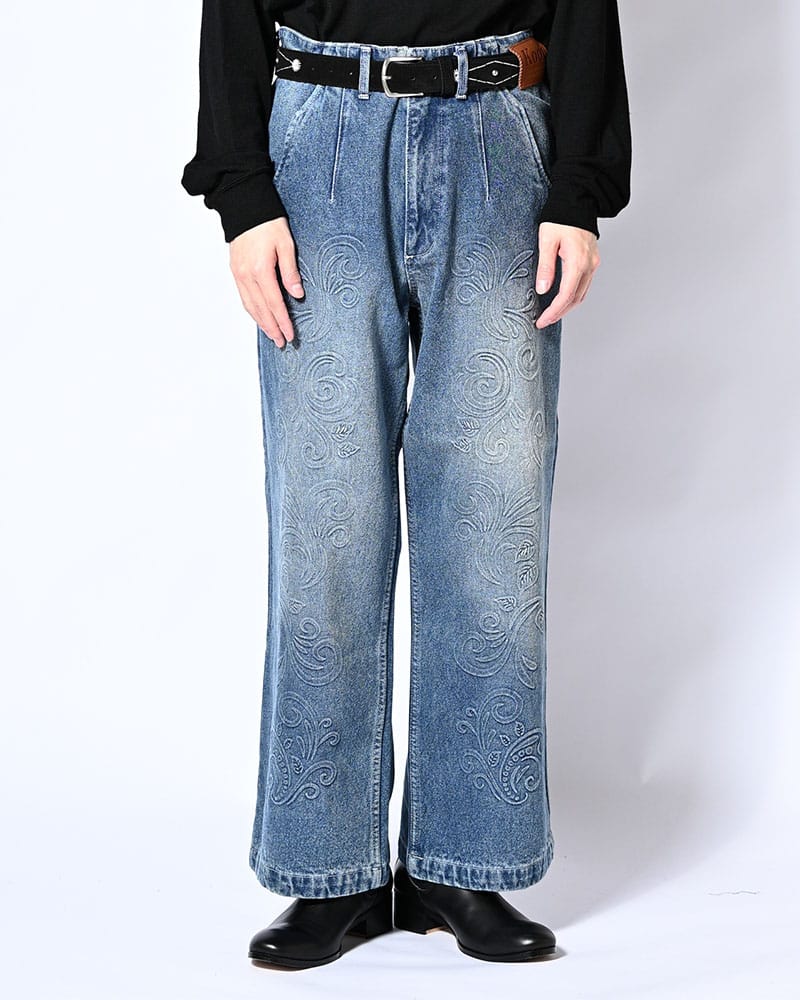 KOOI  EMBOSS DENIM PANTS -W.INDIGO- W.INDIGO 1